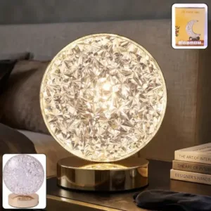 Round Crystal LED Table Lamp – USB Rechargeable Dimmable Touch Night Lamp for Bedroom, Living Room & Home Décor ( default, OS )