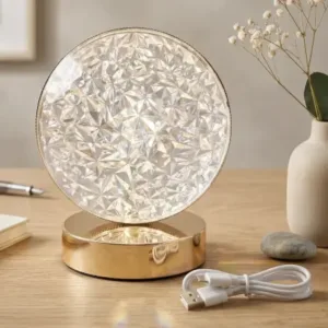 Round Crystal LED Table Lamp – USB Rechargeable Dimmable Touch Night Lamp for Bedroom, Living Room & Home Décor ( default, OS )