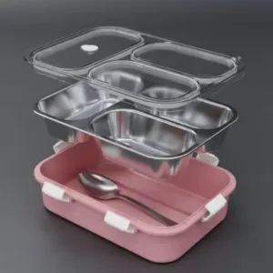 3 Compartment Stainless Steel Lunch Box – Leak-Resistant Food Storage Tiffin with Secure Locking Lid for School, Office & Travel ( multicolor, OS )