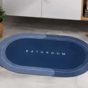 Anti-Skid Water Absorbent Oval Bathroom Mat – Quick Dry Rubber Floor Doormat for Bathroom & Kitchen ( blue, OS )