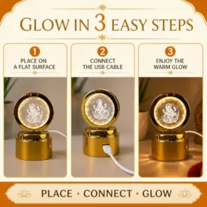 Ganpati Bapa 3D Crystal Ball LED Night Light – Divine Spiritual Glow ( default, OS )