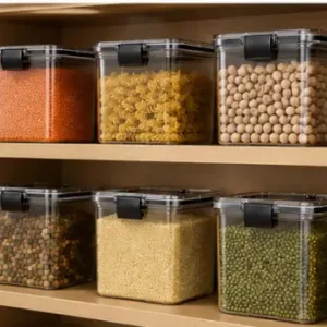 Airtight Kitchen Storage Container Set – 700ml Plastic Food Storage Jars, Pack of 4 | Black ( default, OS )