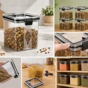 Airtight Kitchen Storage Container Set – 700ml Plastic Food Storage Jars, Pack of 4 | Black ( default, OS )