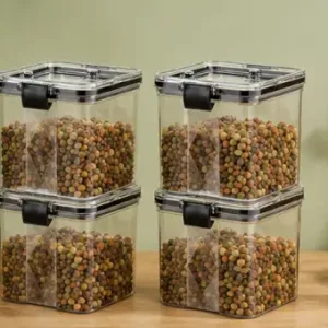 Airtight Kitchen Storage Container Set – 700ml Plastic Food Storage Jars, Pack of 4 | Black ( default, OS )