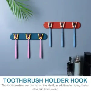 Toothbrush Holder Plastic Bathroom Accessories Organizer Wall Mounted Hanging Mount Shelf & Hooks (1pc) ( default, Standard ).